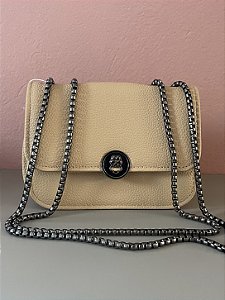 Bolsa Feminina Bege com Corrente Metálica