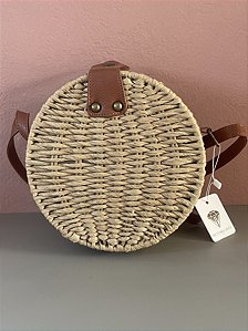 Bolsa Redonda Palha com Alça Caramelo
