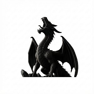 Estátua Dragão Negro RPG Medieval Decoração Colecionável