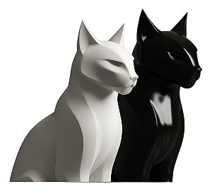 Par De Estatuetas Gato Decorativo Preto E Branco Moderno Preto