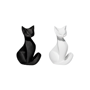Par Estatuetas Gato Preto E Branco Decorativo Moderno Preto/branco