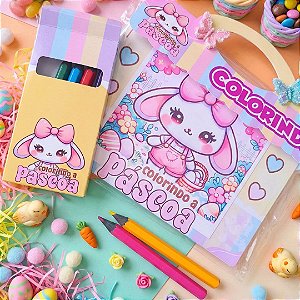 Kit Mine Livrinho de Colorir Páscoa com Mine Lápis de Cor Lembrancinha Infantil