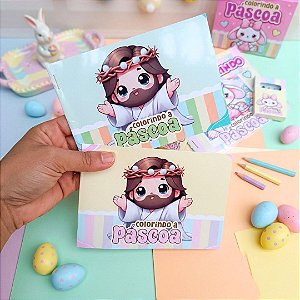 Kit Mine Livrinho de Colorir Páscoa com Mine Lápis de Cor Lembrancinha Infantil