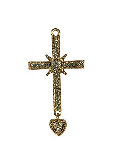 Pingente de Cruz com Coração de Strass Pendurado