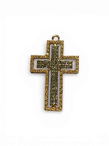 Pingente Cruz Strass Dourado Modelo 5