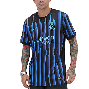 Camisa Inter de Milão Listrada Azul e Preta — Estilo Retrô Premium