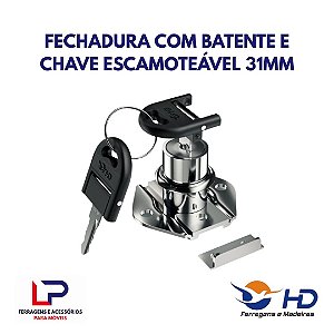 Fechadura com batente e chave escamoteável 31mm