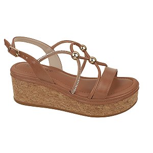 Sandália Plataforma Feminina Marrom Cortiça Pedrarias Confortável Bebece T4038-443