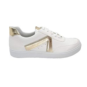 Tênis Branco Feminino Casual com Detalhes Dourados Estilo Fashion Confortável 927414