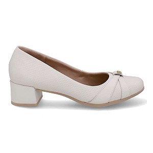 Scarpin Usaflex Couro Branco Bico Redondo Salto 4,5cm UD29003001
