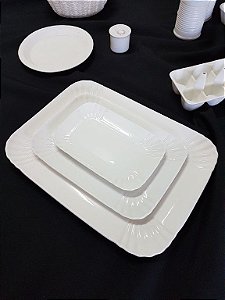 Bandeja Grande 26x34cm Porcelana Branca Estético Quotidiano