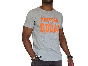 Camiseta Pressão Rural - Cinza Mescla/Laranja Rodeio