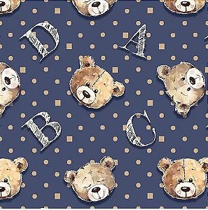 TRICOLINE ROSTOS URSOS FUNDO MARINHO TB005 COLEÇÃO TEDDY BEAR 0,30X1,50 MTS 100% ALGODÃO FUXICOS E FRICOTES