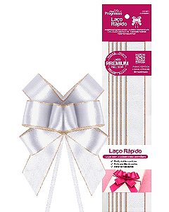 LAÇO RÁPIDO CETIM/OURELA DOURADA 22MM 5 UNID LRD005 COR 201 BRANCO PROGRESSO