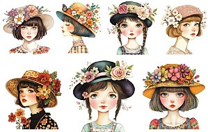 ESTAMPA FÁCIL EST 111317 MENINAS COM CHAPEU E FLORES - FABRICART