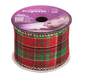 FITA ARAMADA XC025-063 63MM COR 01 XADREZ NATALINO OURELA DOURADA 10 MTS