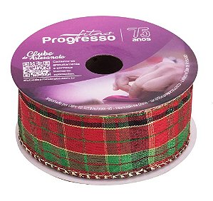 FITA ARAMADA XC025-038 38MM COR 01 XADREZ NATALINO OURELA DOURADA 10 MTS