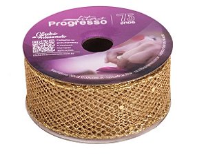 FITA ARAMADA MCG004-038 38MM COR 203 METALIZADO DOURADO COM GLITTER 10 MTS