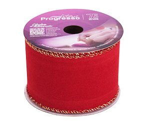 FITA ARAMADA FC003-063 63MM COR 209 VELUDO VERMELHO OURELA DOURADA 10 MTS