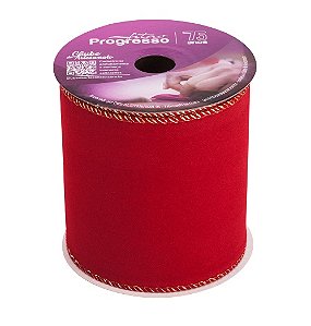 FITA ARAMADA FC003-100 100MM COR 209 VELUDO VERMELHO OURELA DOURADA 10 MTS