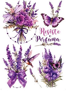 TRANSFER TÊXTIL 20X27,5CM TTR6L-008 LAVANDA E ROSAS LILASES LITOARTE