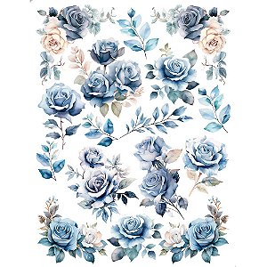 TRANSFER DE IMAGEM 15X19,5CM TIM1-006 ROSAS AZUIS LITOARTE