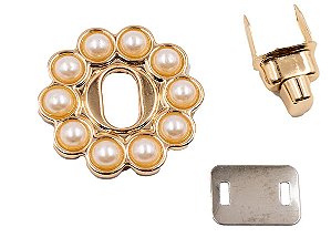 FECHO PARA BOLSA RED 40X40MM C/ PEROLA DOURADO