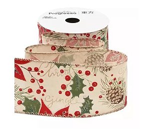 FITA ARAMADA TCR043-063 63MM COR 001 FLOR DE NATAL E PINHA 10 MTS