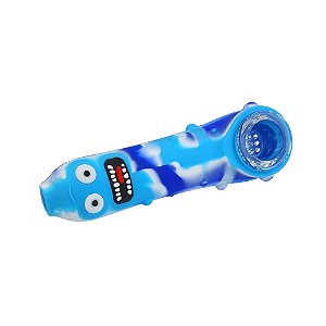 Pipe De Vidro Com Silicone - Ameba Azul Claro/Azul Escuro