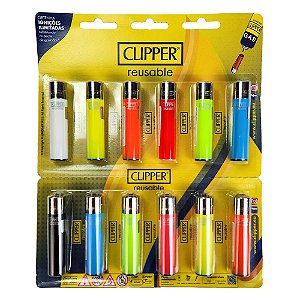 Display Isqueiro Clipper Liso - Colorido (Cartela C/12 Unidades)