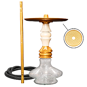 Narguile Completo Marajah Hookah Umbrella Nano - Dourado Branco Fusion