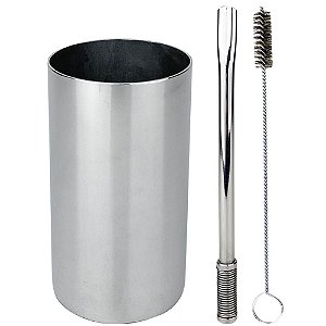 Kit Terere Copo Redondo e Bomba Redonda Aço Inox - Cromado