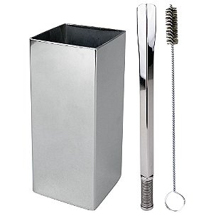 Kit Terere Copo Quadrado e Bomba Quadrado Aço Inox - Cromado