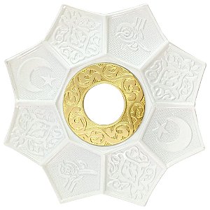 Prato EBS Hookah Zamac Lotus M 22cm - Branco/Dourado