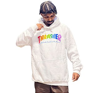 Moletom Thrasher Rainbow Logo Canguro Fechado - Exclusivo