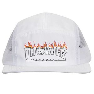 BONÉ THRASHER FIVE PANEL FLAME COLOR OUTLINE - BRANCO