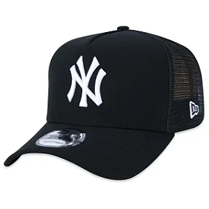 Boné New Era 9FORTY A-Frame Trucker Snapback MLB New York Yankees Aba Curva Preto
