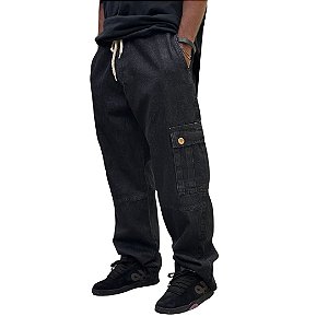 Calça Foton Jeans Cargo Destroyer Full Black