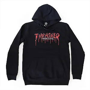Moletom Thrasher Magazine Canguru Blood Drip Logo - Preto