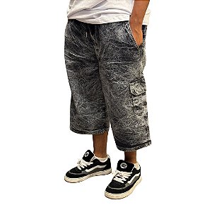 Bermuda Sek Jorts Cargo Jeans - Acid Black Estonada