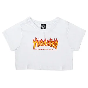 Cropped Thrasher Magazine Classic Flame Branca