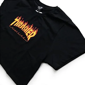 Cropped Thrasher Magazine Classic Flame Preto