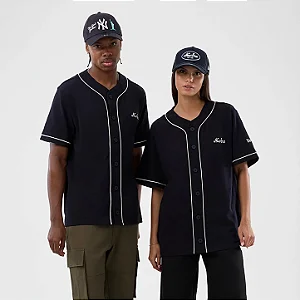 Camisa New Era Jersey Slub Open Black Baseball Jersey
