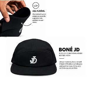 Boné JD Five Panel Preto – Aba Flexível e Ajustável