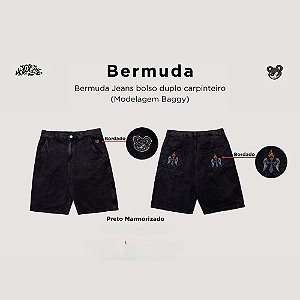 Bermuda Trip Side Jeans Baggy Carpinteiro Preto Marmorizado