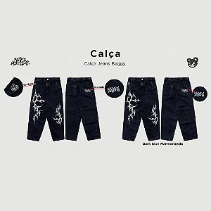Calça Trip Side Jeans Baggy Dark Blue – Bordado/Estampa