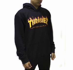 MOLETOM THRASHER CANGURU THRASHER MAGAZINE FLAME - PRETO