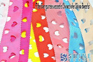 Fita gorgurão Chinezinha estampa coração vazada Shine Beads 35mm (3.5cm) Nº8.5