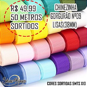 Kit Fitas gorgurão  Nº09 chinezinha 50 mts cores sortidos Pacotes 5mts x 10