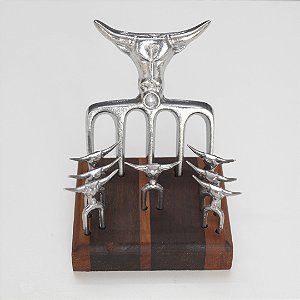 Kit Churrasco Garra Cara de Boi + 7 Garfinhos + Base Madeira